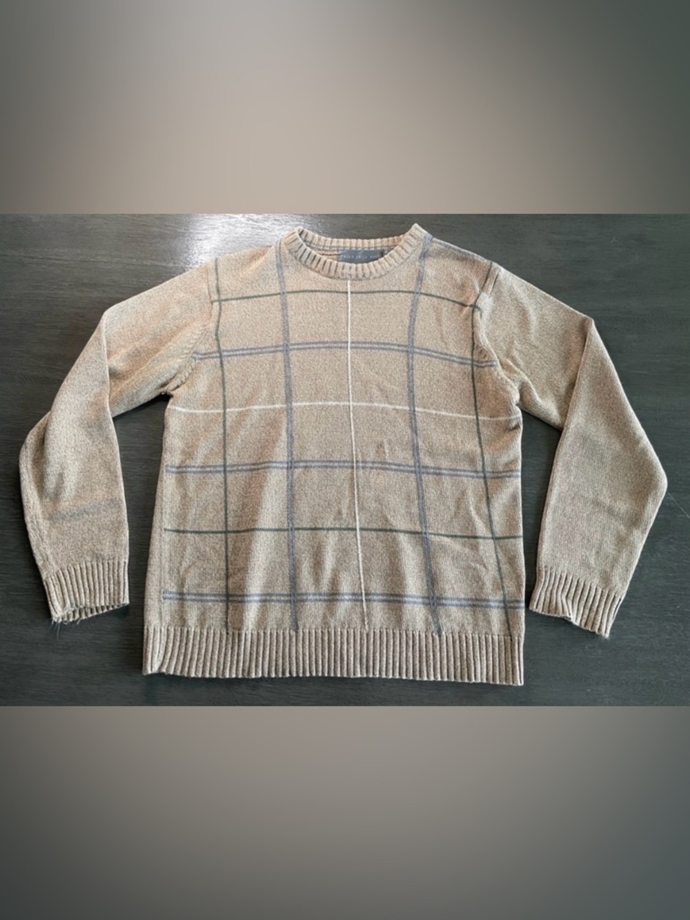 Oscar De La Renta Tan Beige Gingham Sweater Crewneck S